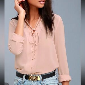 NWT Lulus Blush Pink Button Up Blouse with Necktie